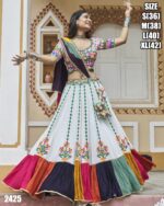 Printed With Thread Embroidery All Over Mirror Work Designer Chaniya Choli For Navratri 2024