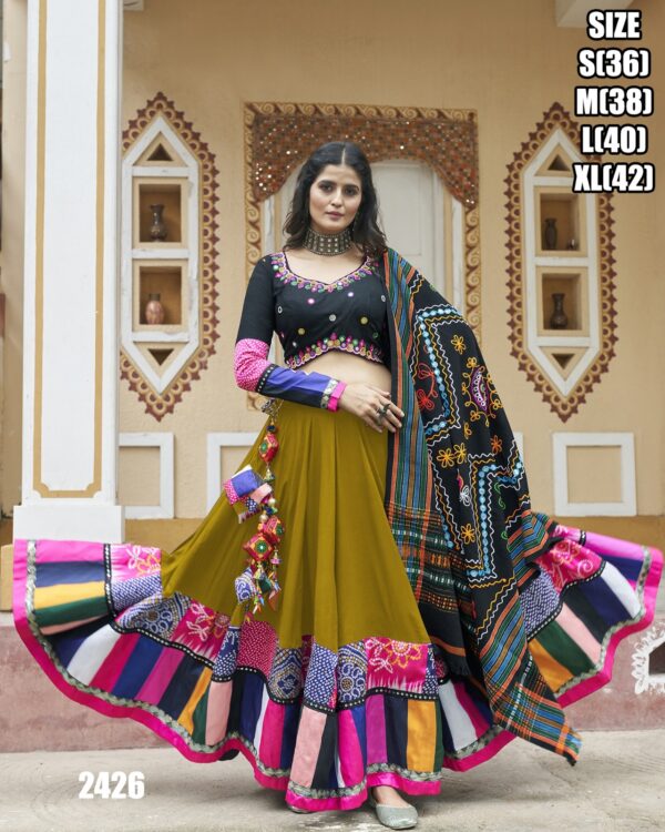 Printed With Thread Embroidery All Over Mirror Work Designer Chaniya Choli For Navratri 2024