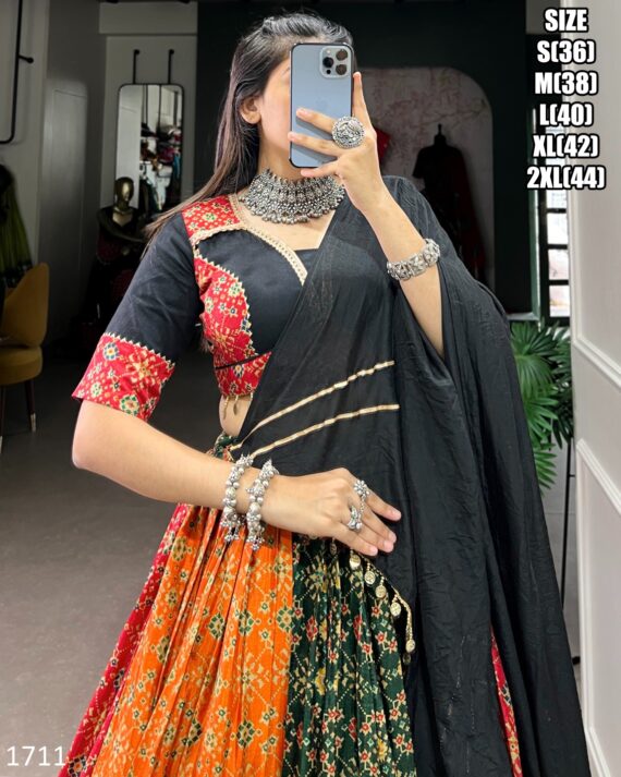 Wearing a Beautiful Multi Colour Dola Silk And Pure Cotton Lehenga Choli For Navratri Festival