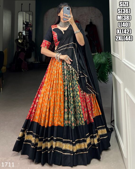 Wearing a Beautiful Multi Colour Dola Silk And Pure Cotton Lehenga Choli For Navratri Festival
