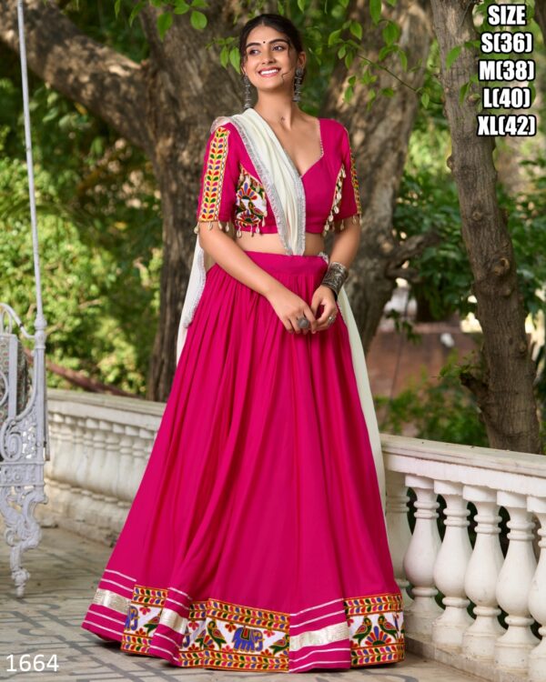 Comfortable Pure Rayon Gamthi Work Navratri Wear Lehenga Choli For Celebrate With This Festival