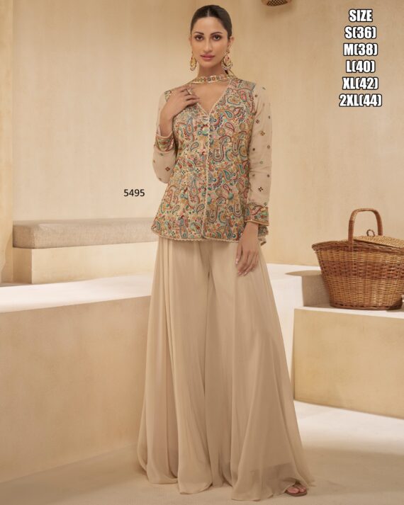 Traditional And Modern Fashion Wear Georgette Top Plazo Set With Dupatta For Parties