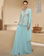 Traditional And Modern Fashion Wear Georgette Top Plazo Set With Dupatta For Parties