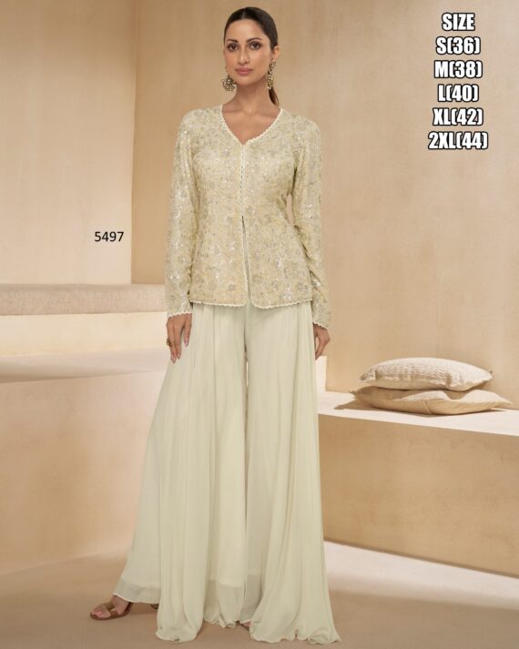 Traditional And Modern Fashion Wear Georgette Top Plazo Set With Dupatta For Parties