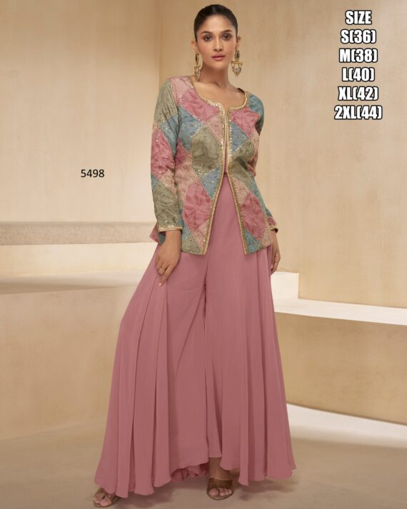 Traditional And Modern Fashion Wear Georgette Top Plazo Set With Dupatta For Parties