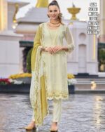 Simple Floral Designer Festive Ready Soft Organza Kurti Pent And Organza Dupatta Set