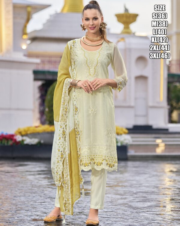 Simple Floral Designer Festive Ready Soft Organza Kurti Pent And Organza Dupatta Set