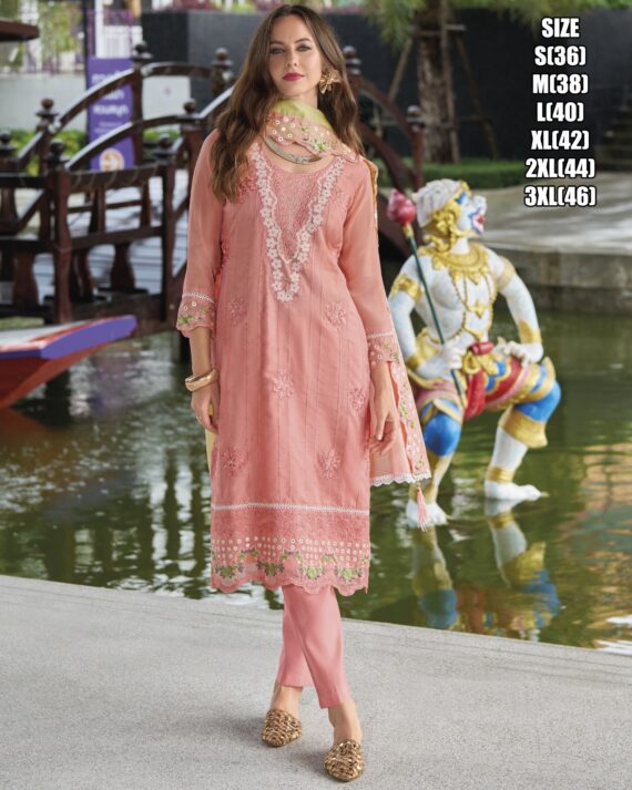 Simple Floral Designer Festive Ready Soft Organza Kurti Pent And Organza Dupatta Set