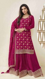 Attractive Variety Of Our Classic And Embellished Chinon Jacquard Salwar Kameez (Plazo Suit)