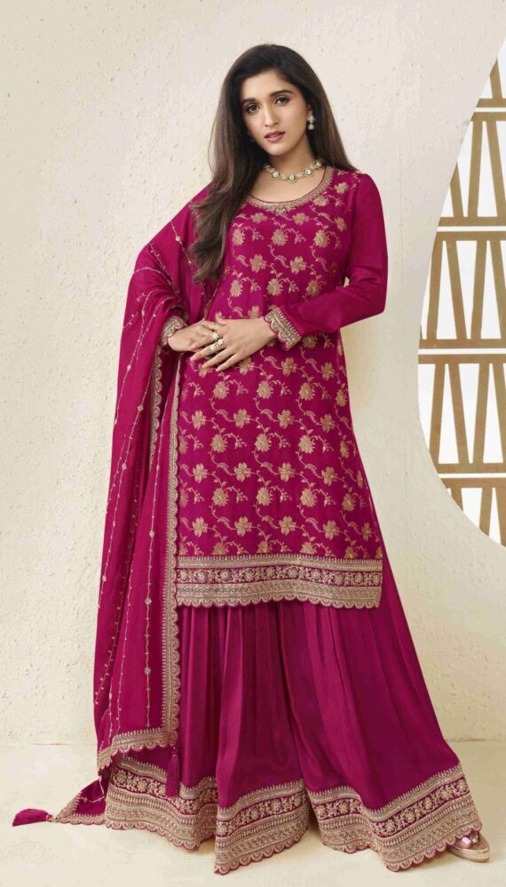 Attractive Variety Of Our Classic And Embellished Chinon Jacquard Salwar Kameez (Plazo Suit)