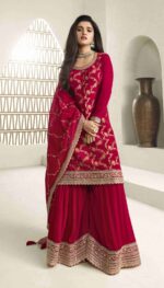Attractive Variety Of Our Classic And Embellished Chinon Jacquard Salwar Kameez (Plazo Suit)