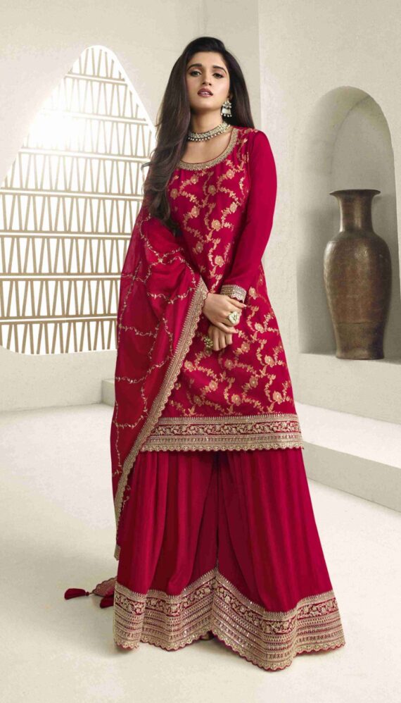 Attractive Variety Of Our Classic And Embellished Chinon Jacquard Salwar Kameez (Plazo Suit)