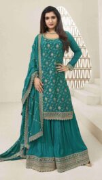Attractive Variety Of Our Classic And Embellished Chinon Jacquard Salwar Kameez (Plazo Suit)