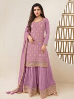 Attractive Variety Of Our Classic And Embellished Chinon Jacquard Salwar Kameez (Plazo Suit)