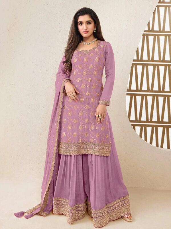 Attractive Variety Of Our Classic And Embellished Chinon Jacquard Salwar Kameez (Plazo Suit)