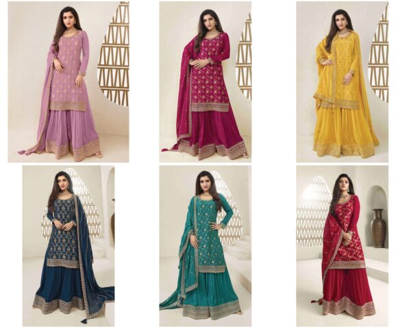 Attractive Variety Of Our Classic And Embellished Chinon Jacquard Salwar Kameez (Plazo Suit)