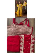 Presenting Our New Designer Crop Top With Plazzo And Shrug Hand Worked In Yellow Georgette For Wedding