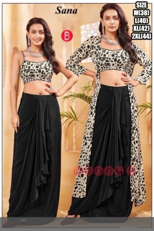 Women Designer Georgette Party Wear Crop Top With Skirt And Shrug Set, Indo Western Ethnic Set
