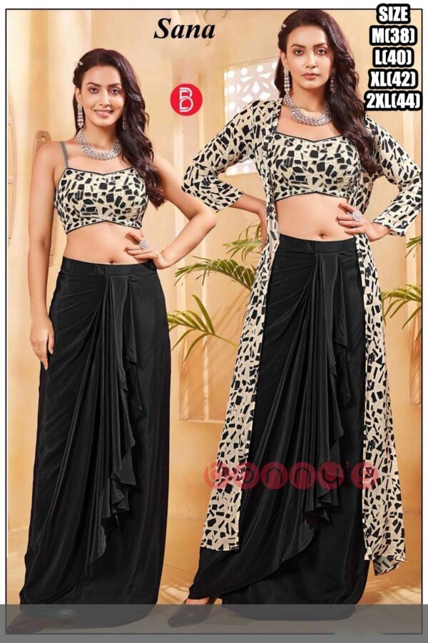 Women Designer Georgette Party Wear Crop Top With Skirt And Shrug Set, Indo Western Ethnic Set