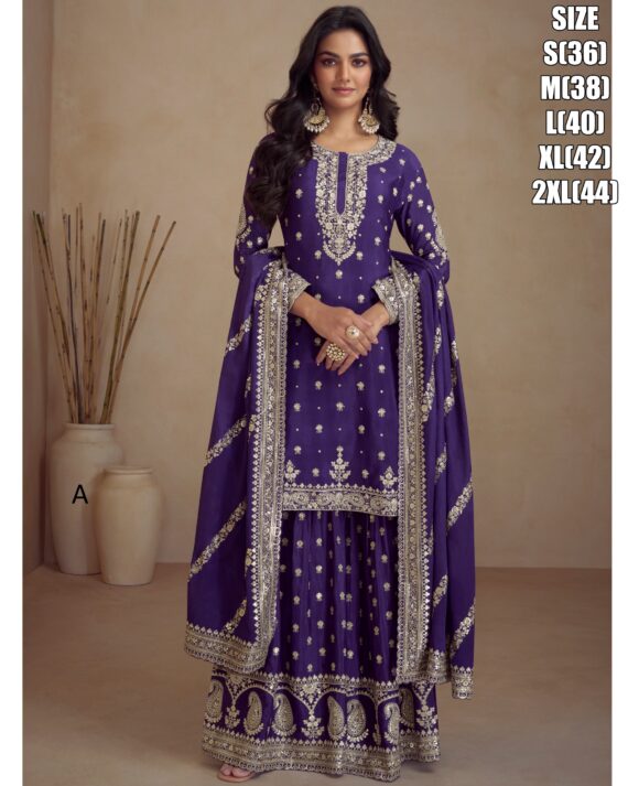 Indian Pakistani Real Chinon With Embroidery Work Wedding Heavy Top Skirt And Dupatta Collection