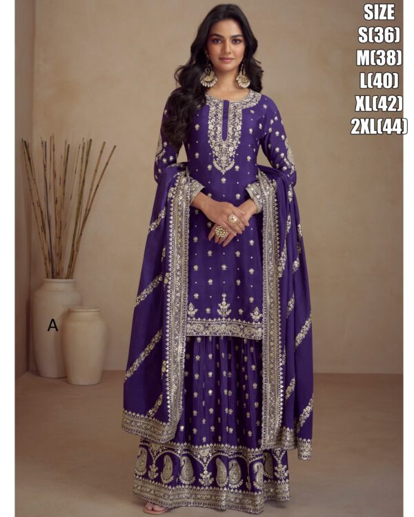 Indian Pakistani Real Chinon With Embroidery Work Wedding Heavy Top Skirt And Dupatta Collection