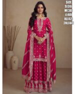Indian Pakistani Real Chinon With Embroidery Work Wedding Heavy Top Skirt And Dupatta Collection