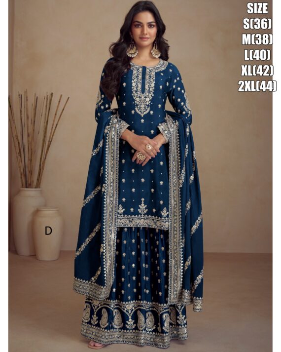 Indian Pakistani Real Chinon With Embroidery Work Wedding Heavy Top Skirt And Dupatta Collection