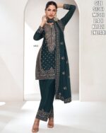 Introducing Our High-Quality Chinon Silk Top Plazo Set, Adorned With Beautiful Embroidery Perfect For a Wedding And Evening Occasions