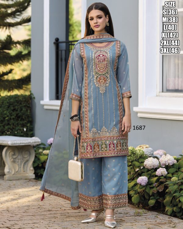 Readymade Simar Organza Embroidery Traditional Wear Salwar Kameez (Plazo Suit) With Dupatta, Straight Indian Pakistani Dresses