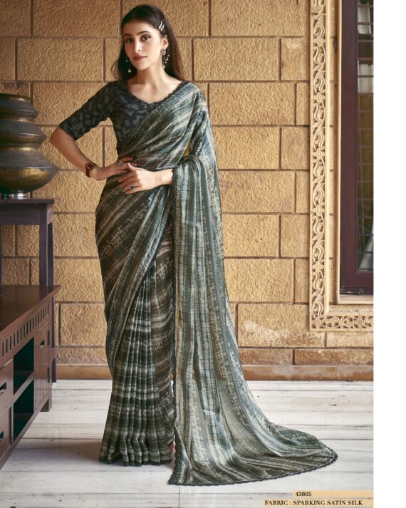 Ethnicrang Presenting Tie Dye Printed Designer Satin Silk Sarees