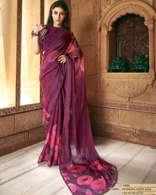 Ethnicrang Presenting Tie Dye Printed Designer Satin Silk Sarees