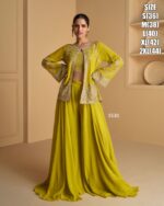 Our Stylish Georgette Short Shrugs With Plazo And Crop Top Set For Women, Our Exclusive Trendy Outfits Buy Now!