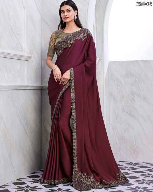 Premium Quality Of Best Walnut Silk Saree Blouse With Embroidery Or Sequence Work For Parties