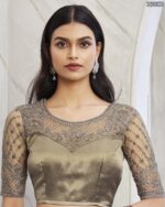 Premium Quality Of Best Walnut Silk Saree Blouse With Embroidery Or Sequence Work For Parties