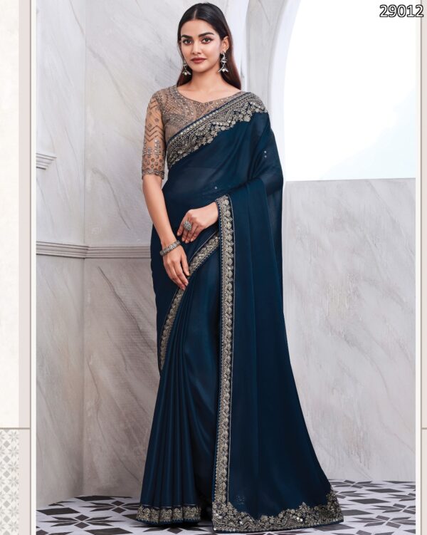 Premium Quality Of Best Walnut Silk Saree Blouse With Embroidery Or Sequence Work For Parties