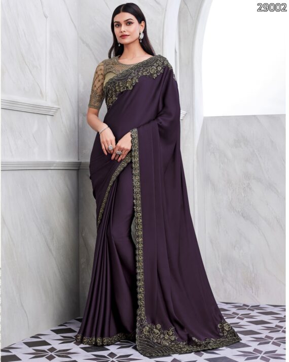 Premium Quality Of Best Walnut Silk Saree Blouse With Embroidery Or Sequence Work For Parties