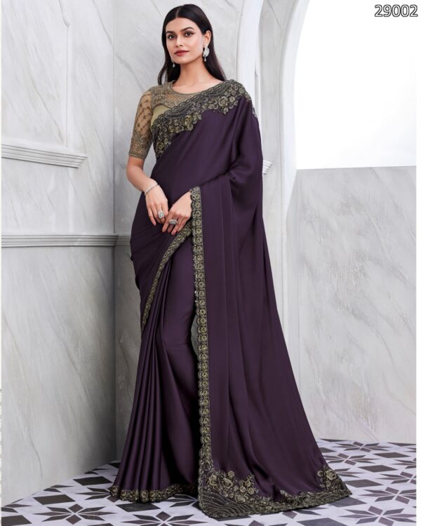 Premium Quality Of Best Walnut Silk Saree Blouse With Embroidery Or Sequence Work For Parties