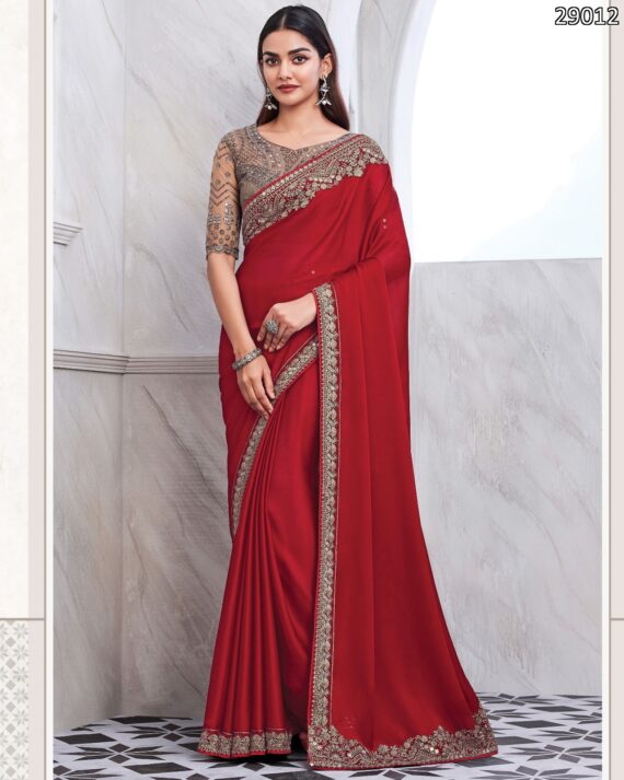 Premium Quality Of Best Walnut Silk Saree Blouse With Embroidery Or Sequence Work For Parties