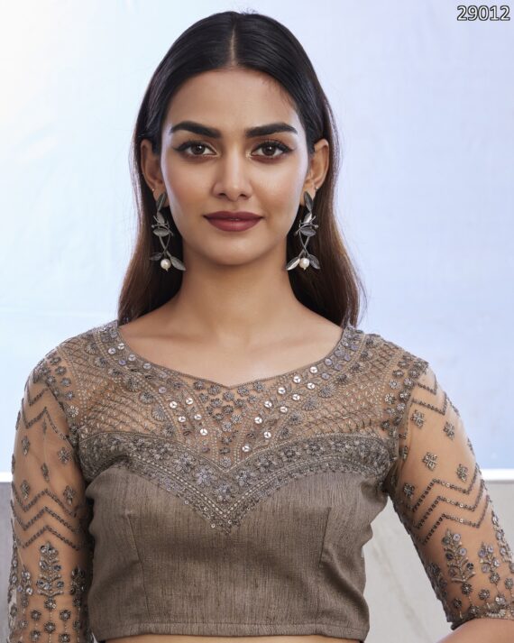 Premium Quality Of Best Walnut Silk Saree Blouse With Embroidery Or Sequence Work For Parties