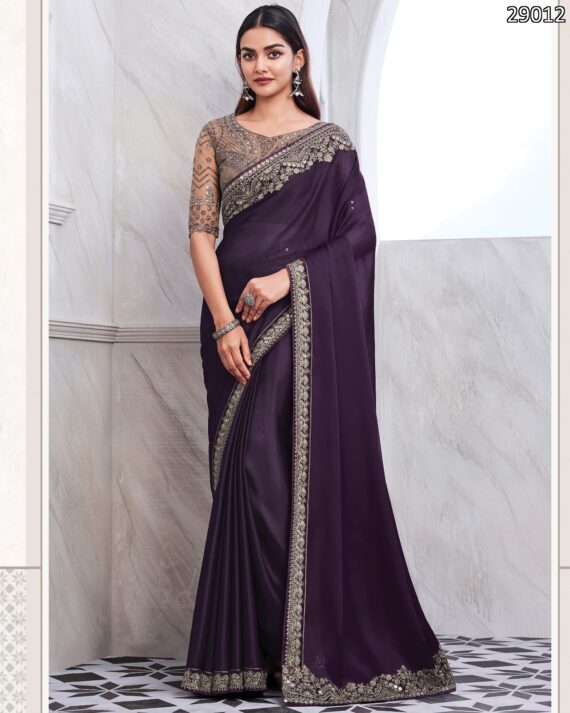 Premium Quality Of Best Walnut Silk Saree Blouse With Embroidery Or Sequence Work For Parties