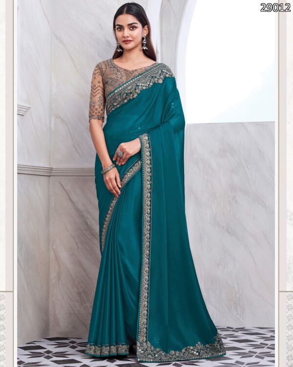 Premium Quality Of Best Walnut Silk Saree Blouse With Embroidery Or Sequence Work For Parties