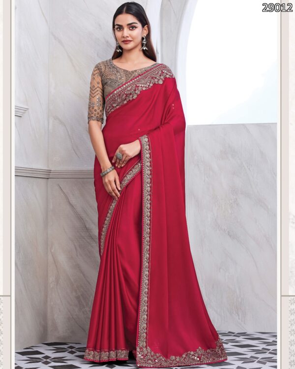 Premium Quality Of Best Walnut Silk Saree Blouse With Embroidery Or Sequence Work For Parties