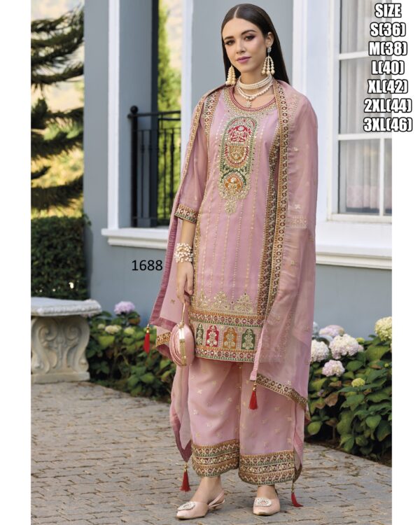 Readymade Simar Organza Embroidery Traditional Wear Salwar Kameez (Plazo Suit) With Dupatta, Straight Indian Pakistani Dresses