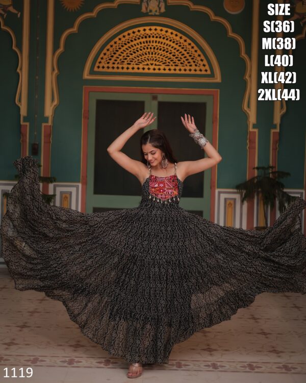 New Designer Navratri Special Faux Georgette Gown In Bandhani Print Work With Kutchi Patchwork