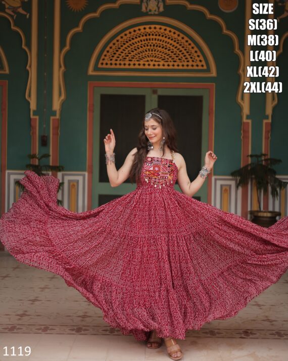 New Designer Navratri Special Faux Georgette Gown In Bandhani Print Work With Kutchi Patchwork