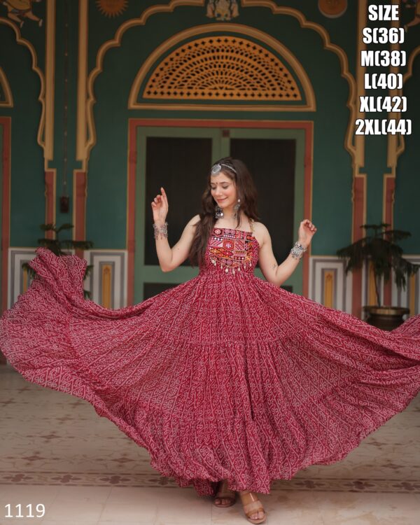 New Designer Navratri Special Faux Georgette Gown In Bandhani Print Work With Kutchi Patchwork