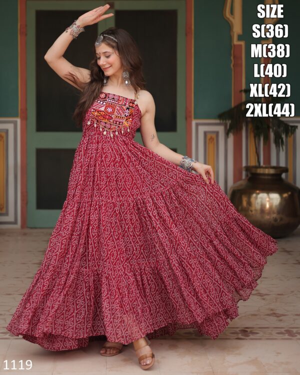 New Designer Navratri Special Faux Georgette Gown In Bandhani Print Work With Kutchi Patchwork