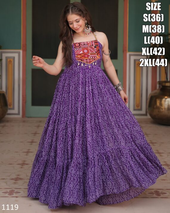 New Designer Navratri Special Faux Georgette Gown In Bandhani Print Work With Kutchi Patchwork