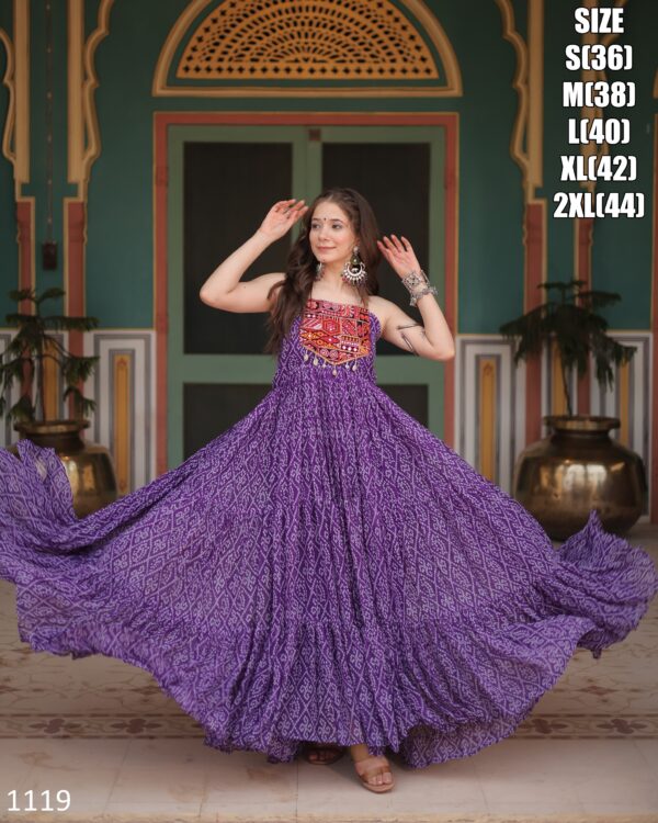 New Designer Navratri Special Faux Georgette Gown In Bandhani Print Work With Kutchi Patchwork