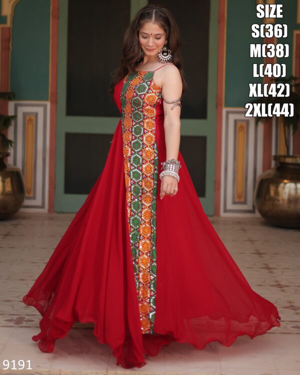 Presenting Our New Navratri Collection Buy Red Colour Kutchi Gamthi Work Faux Blooming Designer Navratri Gown